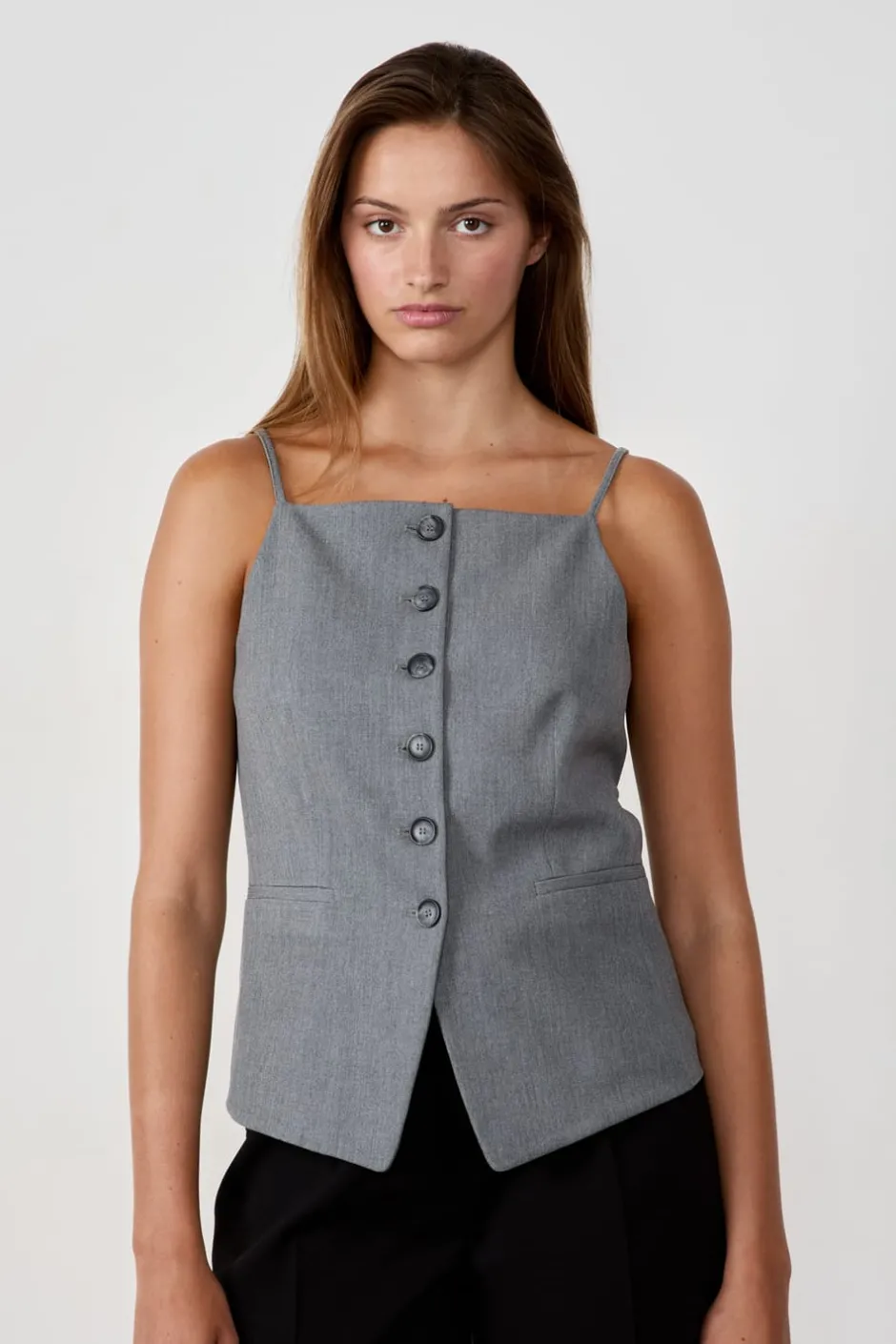 ETAM Chaquetas Sin Mangas|Sin Mangas|Chaleco sin mangas con botones GRIS CLARO