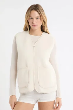 ETAM Pijamas Calentitos|Ponchos, Sudaderas Y Chaquetas|Chaleco sin mangas con efecto sherpa CRUDO