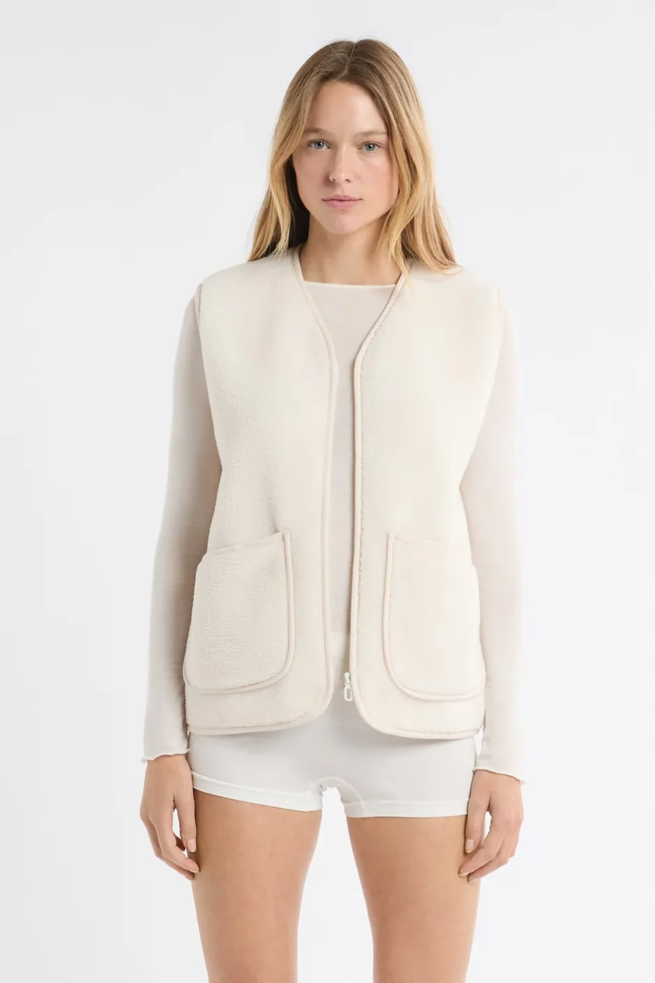 ETAM Pijamas Calentitos|Ponchos, Sudaderas Y Chaquetas|Chaleco sin mangas con efecto sherpa CRUDO