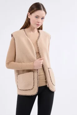 ETAM Pijamas Calentitos|Ponchos, Sudaderas Y Chaquetas|Chaleco sin mangas con efecto sherpa BEIGE