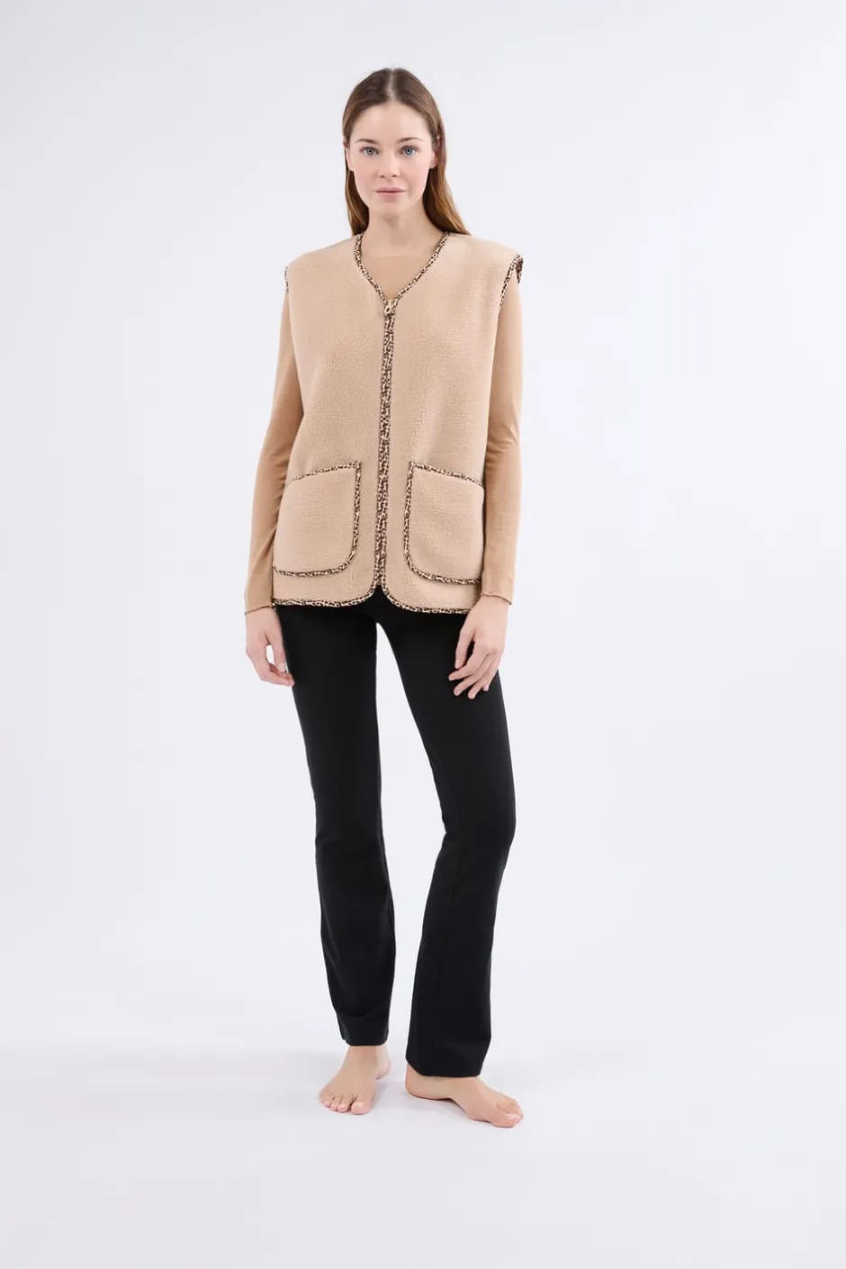 ETAM Pijamas Calentitos|Ponchos, Sudaderas Y Chaquetas|Chaleco sin mangas con efecto sherpa BEIGE