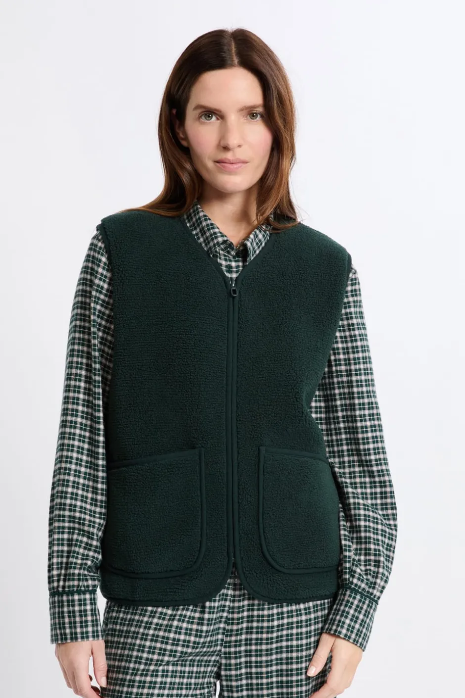 ETAM Pijamas Calentitos|Ponchos, Sudaderas Y Chaquetas|Chaleco sin mangas con efecto sherpa ESMERALDA