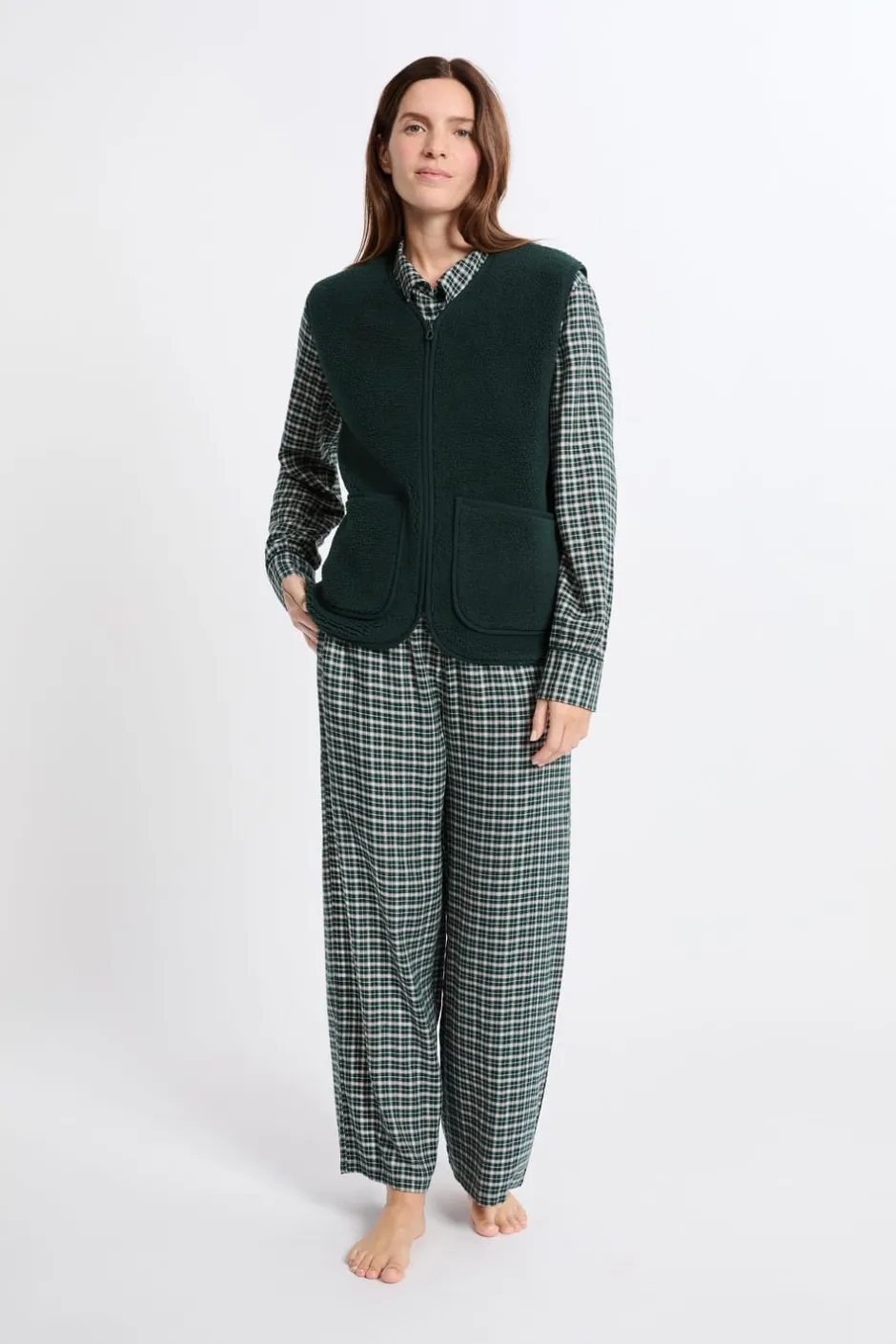 ETAM Pijamas Calentitos|Ponchos, Sudaderas Y Chaquetas|Chaleco sin mangas con efecto sherpa ESMERALDA