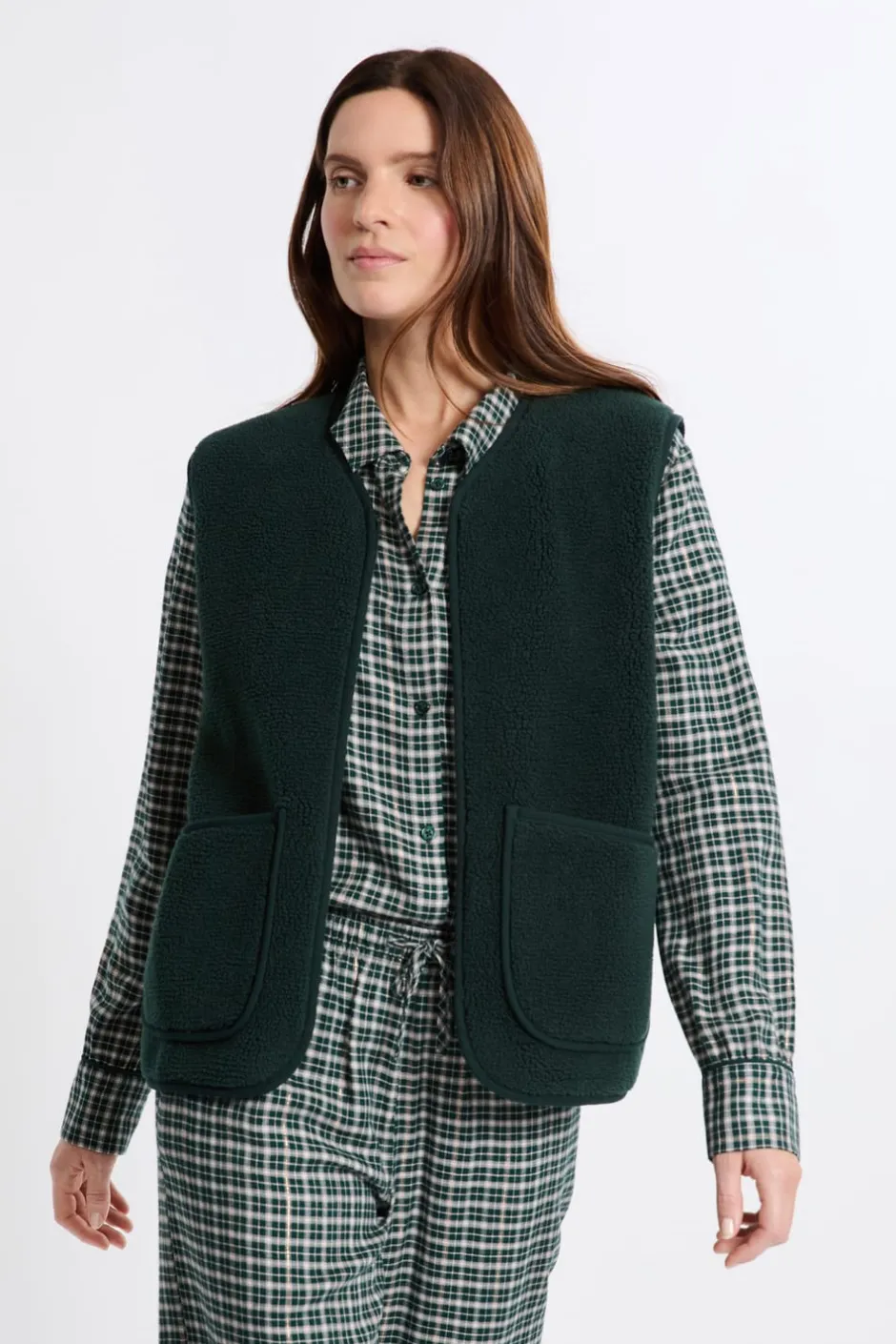 ETAM Pijamas Calentitos|Ponchos, Sudaderas Y Chaquetas|Chaleco sin mangas con efecto sherpa ESMERALDA