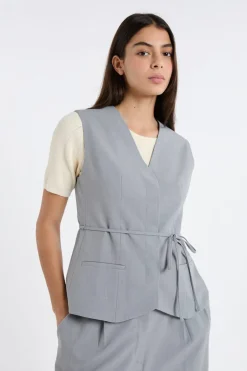 ETAM Chaquetas Sin Mangas|Sin Mangas|Chaleco sin mangas con lazada GRIS