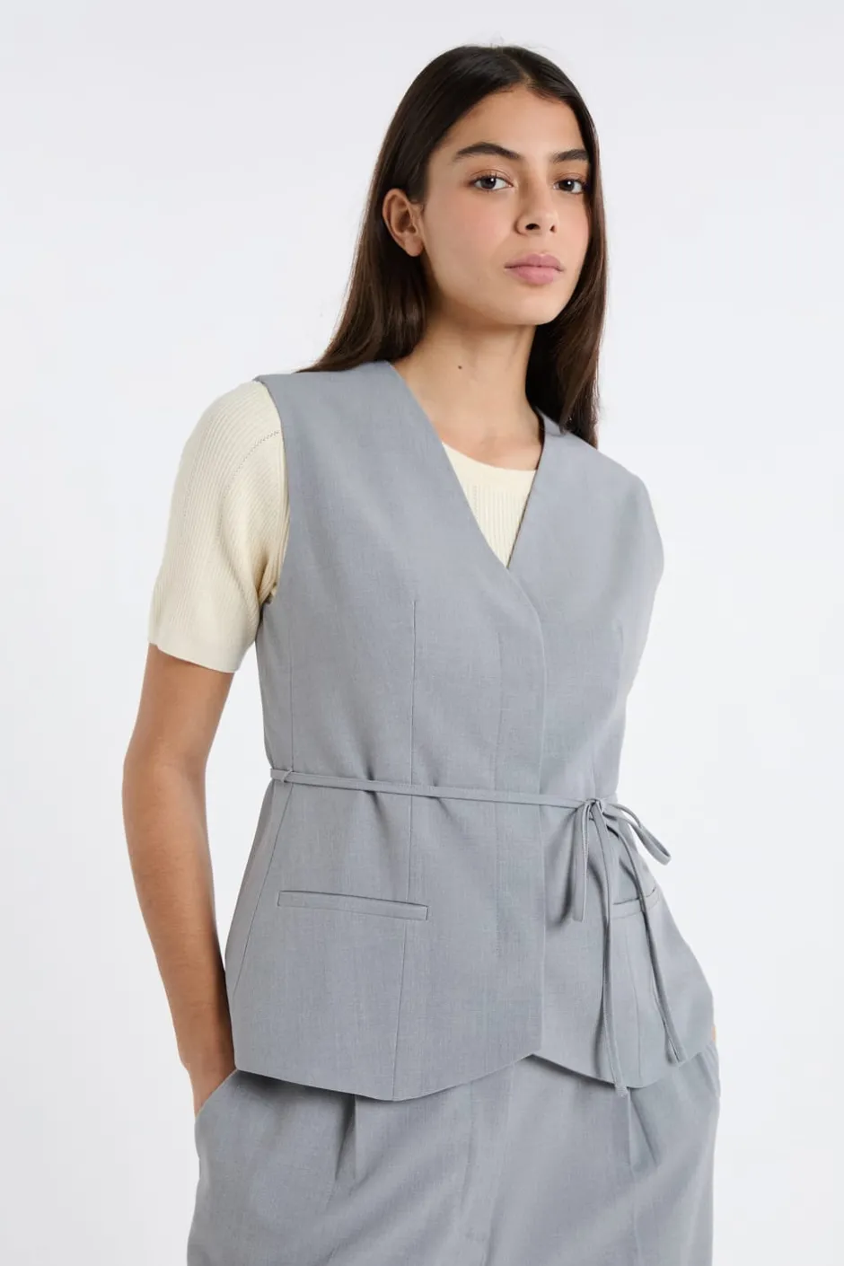 ETAM Chaquetas Sin Mangas|Sin Mangas|Chaleco sin mangas con lazada GRIS