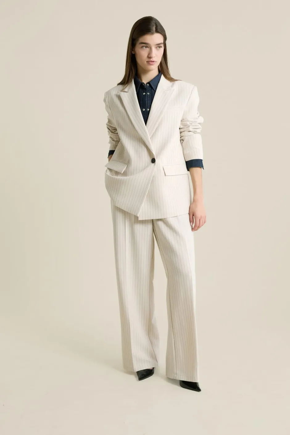 ETAM Chaquetas|Blazers|Chaqueta blazer oversize a rayas IMP FD crudo