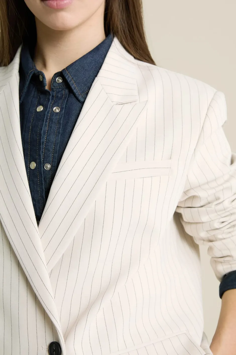 ETAM Chaquetas|Blazers|Chaqueta blazer oversize a rayas IMP FD crudo