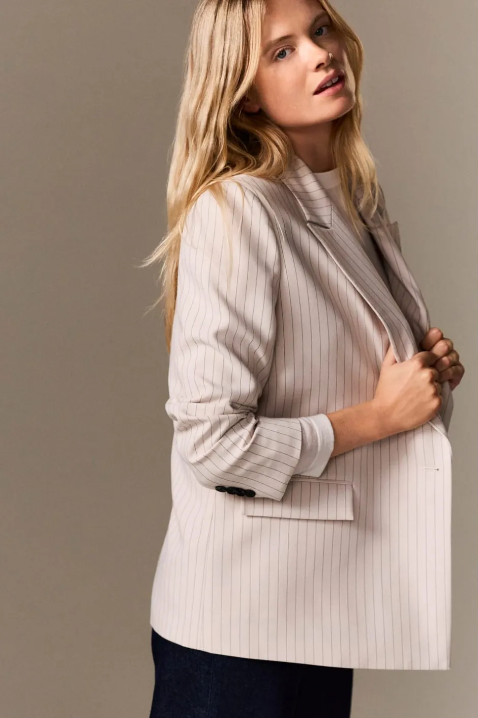 ETAM Chaquetas|Blazers|Chaqueta blazer oversize a rayas IMP FD crudo