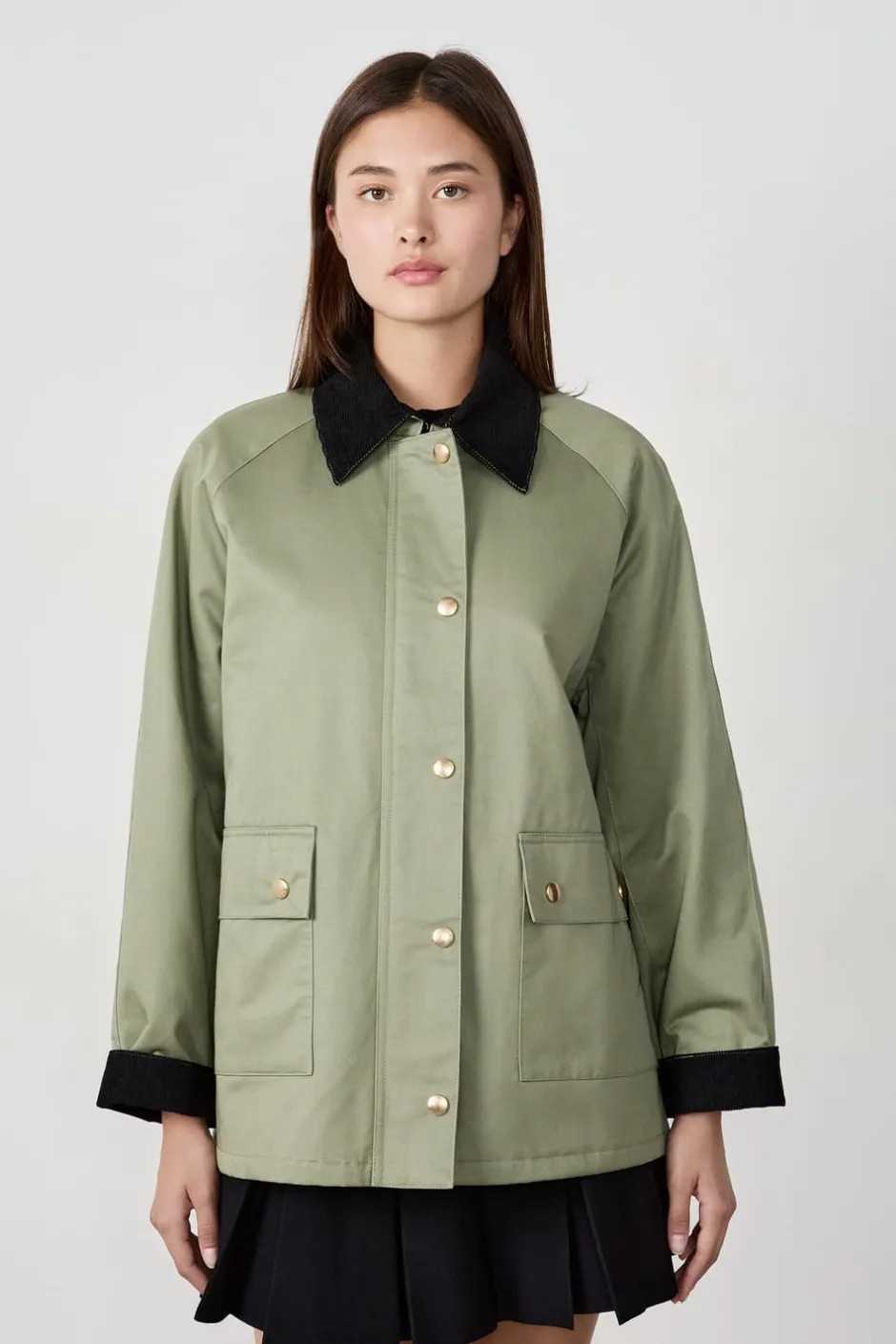 ETAM Chaquetas|Chaqueta con cuello de terciopelo y corte recto CAQUI