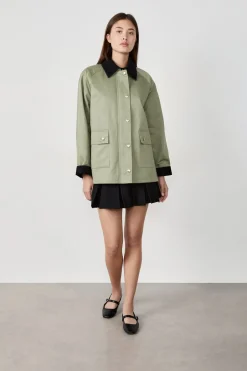 ETAM Chaquetas|Chaqueta con cuello de terciopelo y corte recto CAQUI