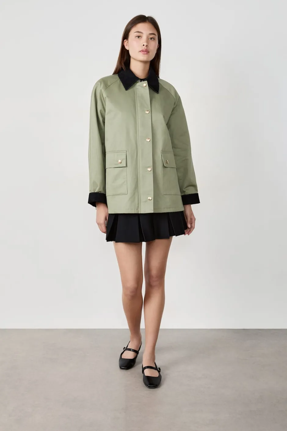 ETAM Chaquetas|Chaqueta con cuello de terciopelo y corte recto CAQUI