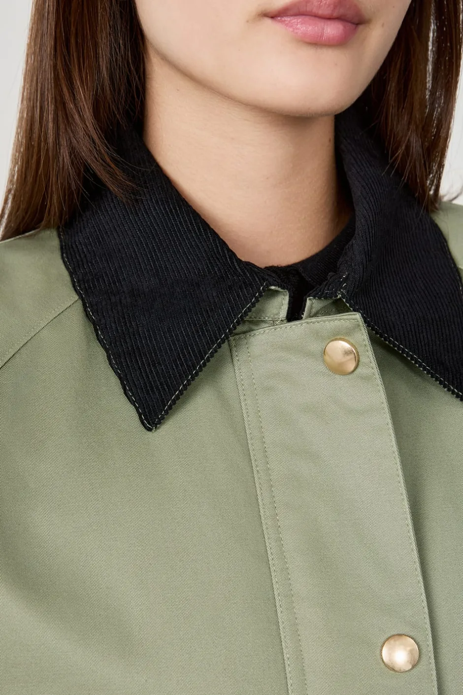 ETAM Chaquetas|Chaqueta con cuello de terciopelo y corte recto CAQUI