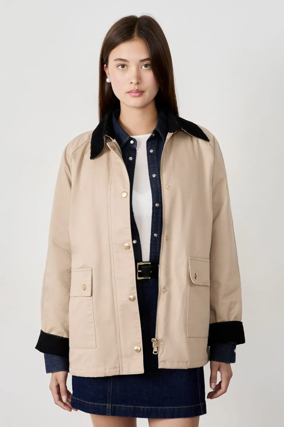 ETAM Chaquetas|Chaqueta con cuello de terciopelo y corte recto LISTO PARA TEÑIR
