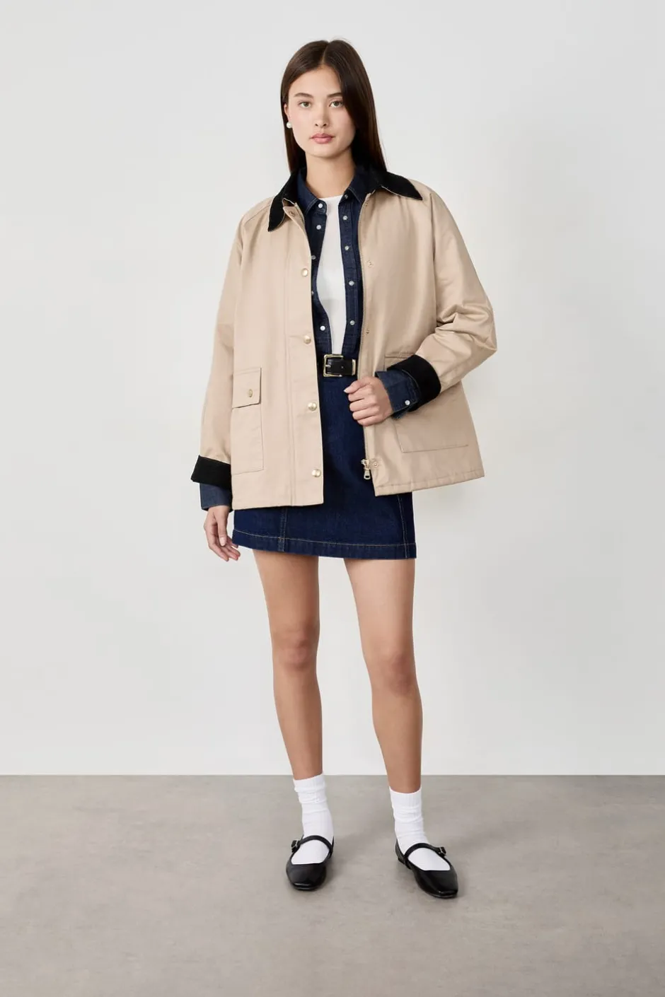 ETAM Chaquetas|Chaqueta con cuello de terciopelo y corte recto LISTO PARA TEÑIR