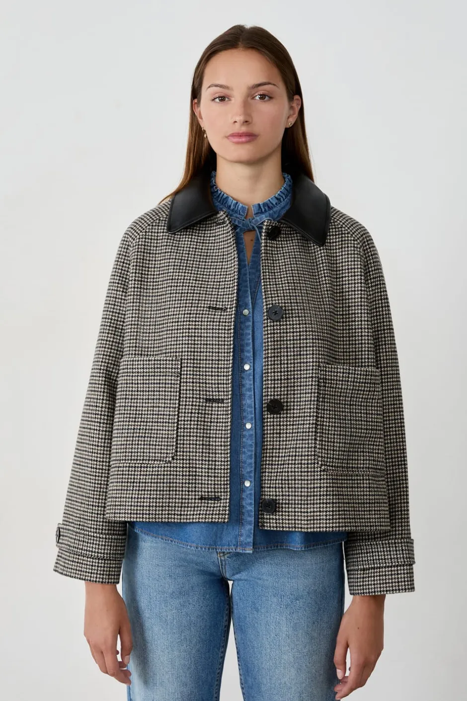 ETAM Chaquetas|Chaqueta corta de jacquard con lana BEIGE