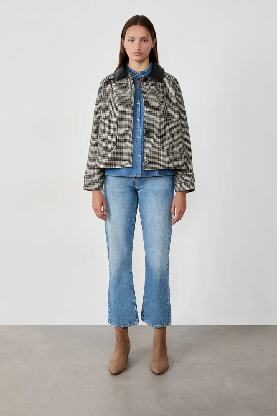 ETAM Chaquetas|Chaqueta corta de jacquard con lana BEIGE