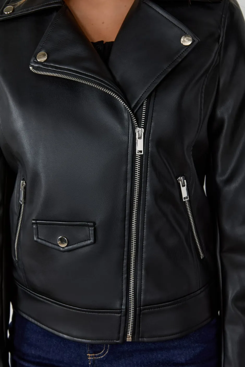 ETAM Chaquetas|Chaqueta efecto cuero NEGRO