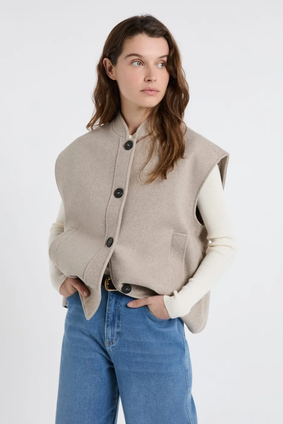 ETAM Abrigos Cortos|Abrigos|Chaqueta sin mangas con lana BEIGE