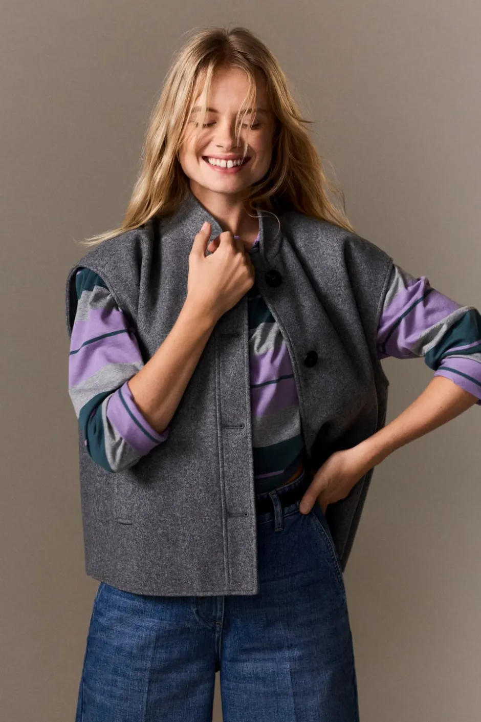 ETAM Abrigos Cortos|Abrigos|Chaqueta sin mangas con lana GRIS