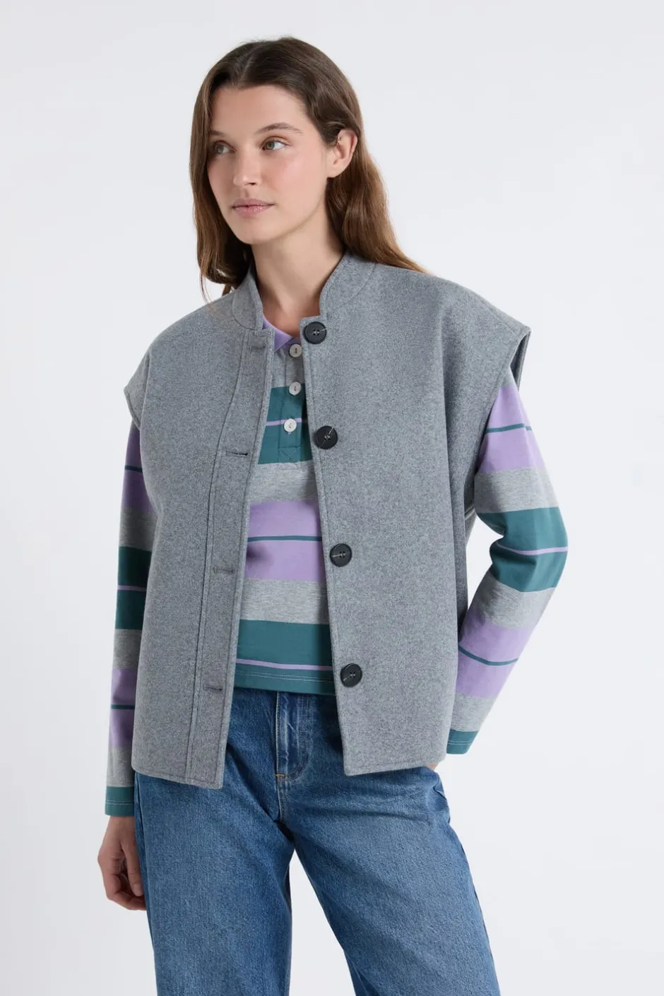 ETAM Abrigos Cortos|Abrigos|Chaqueta sin mangas con lana GRIS