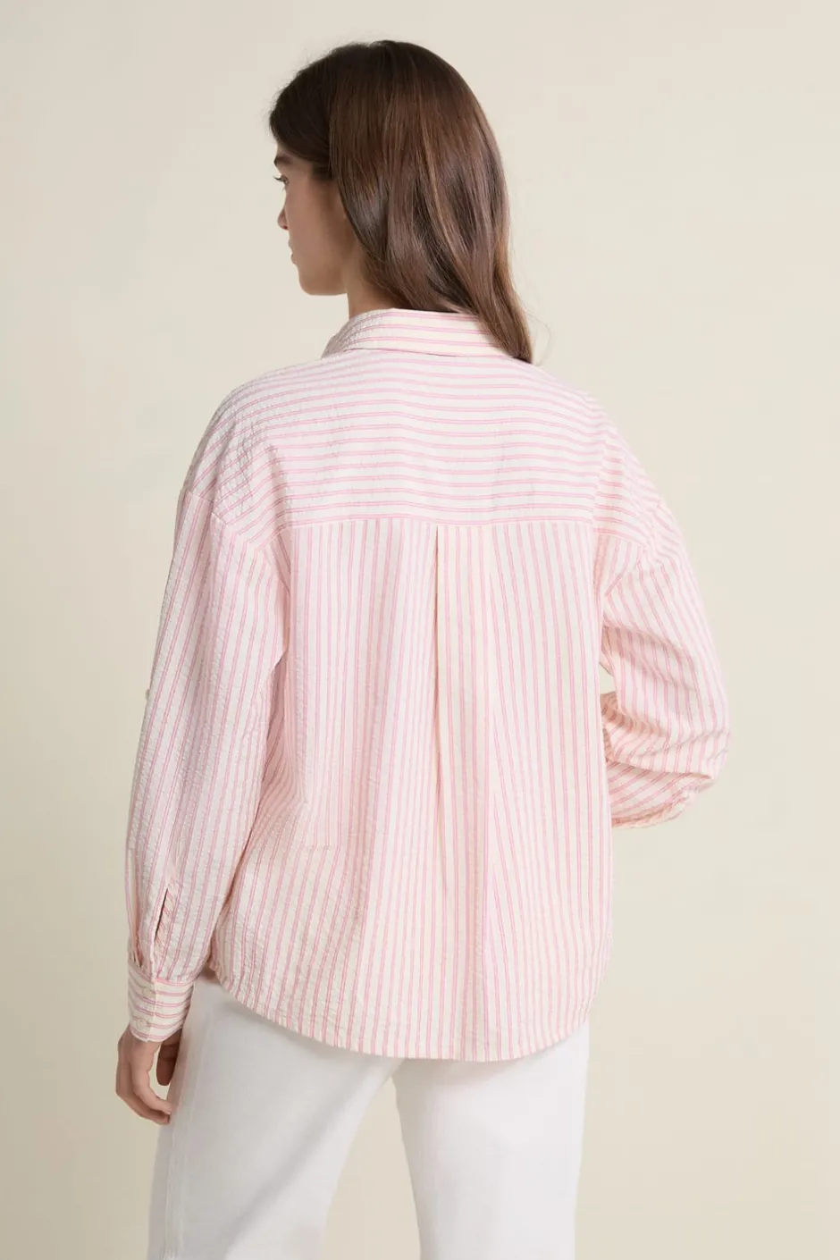 ETAM Camisas Y Blusas Estampadas|Camisas Fluidas|Chemise à rayures JAUNE PALE