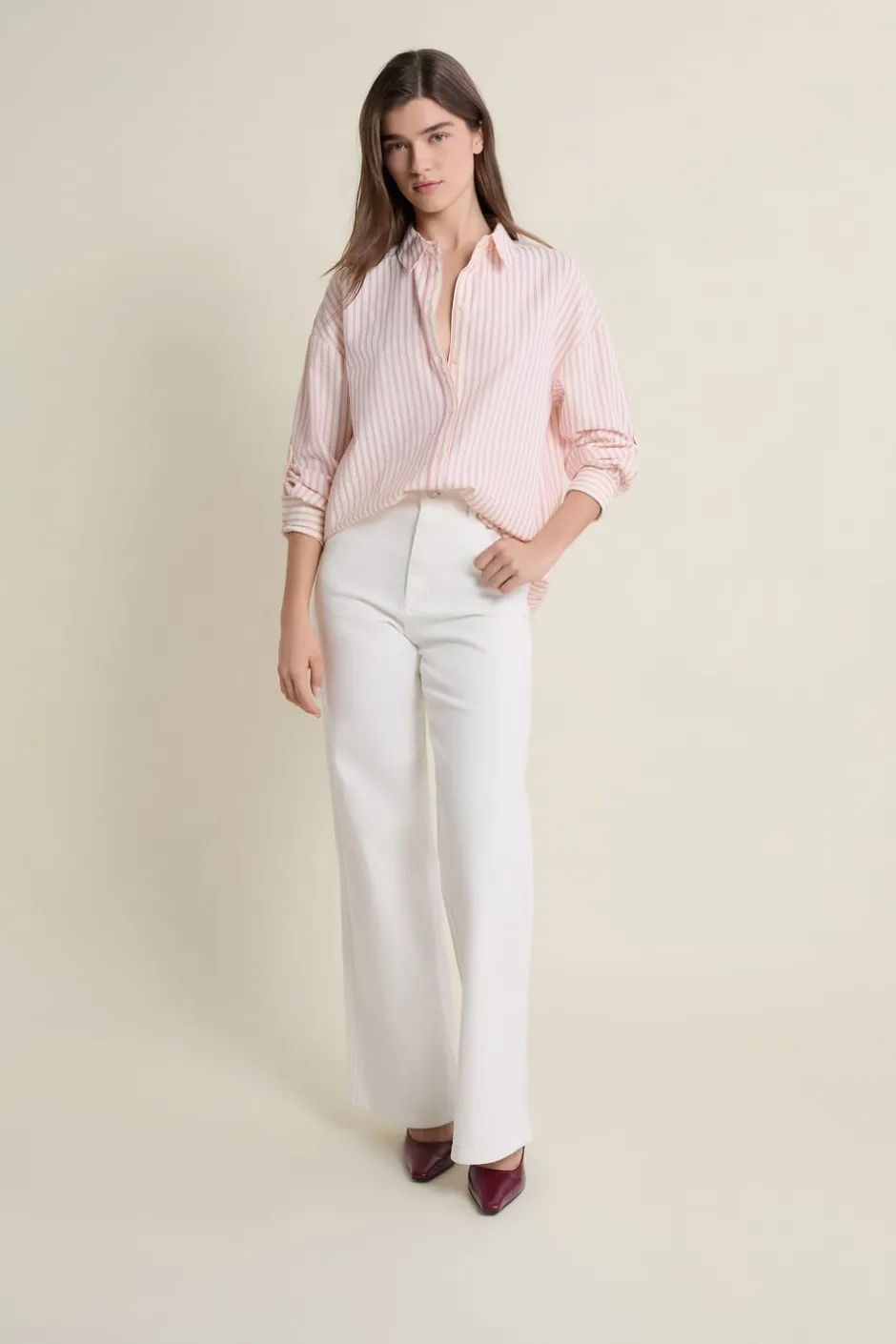 ETAM Camisas Y Blusas Estampadas|Camisas Fluidas|Chemise à rayures JAUNE PALE