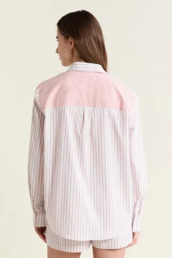 ETAM Los Pijamas Más Responsables|Partes De Arriba De Pijama|Chemise de pyjama à rayures avec coton ROSE