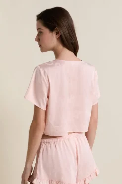 ETAM Partes De Arriba De Pijama|Chemise de pyjama satinée avec noeuds IMP FOND ROSE