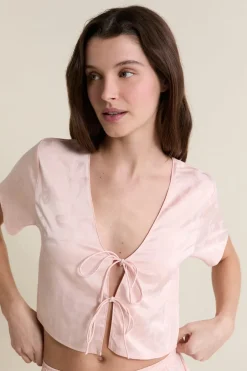 ETAM Partes De Arriba De Pijama|Chemise de pyjama satinée avec noeuds IMP FOND ROSE