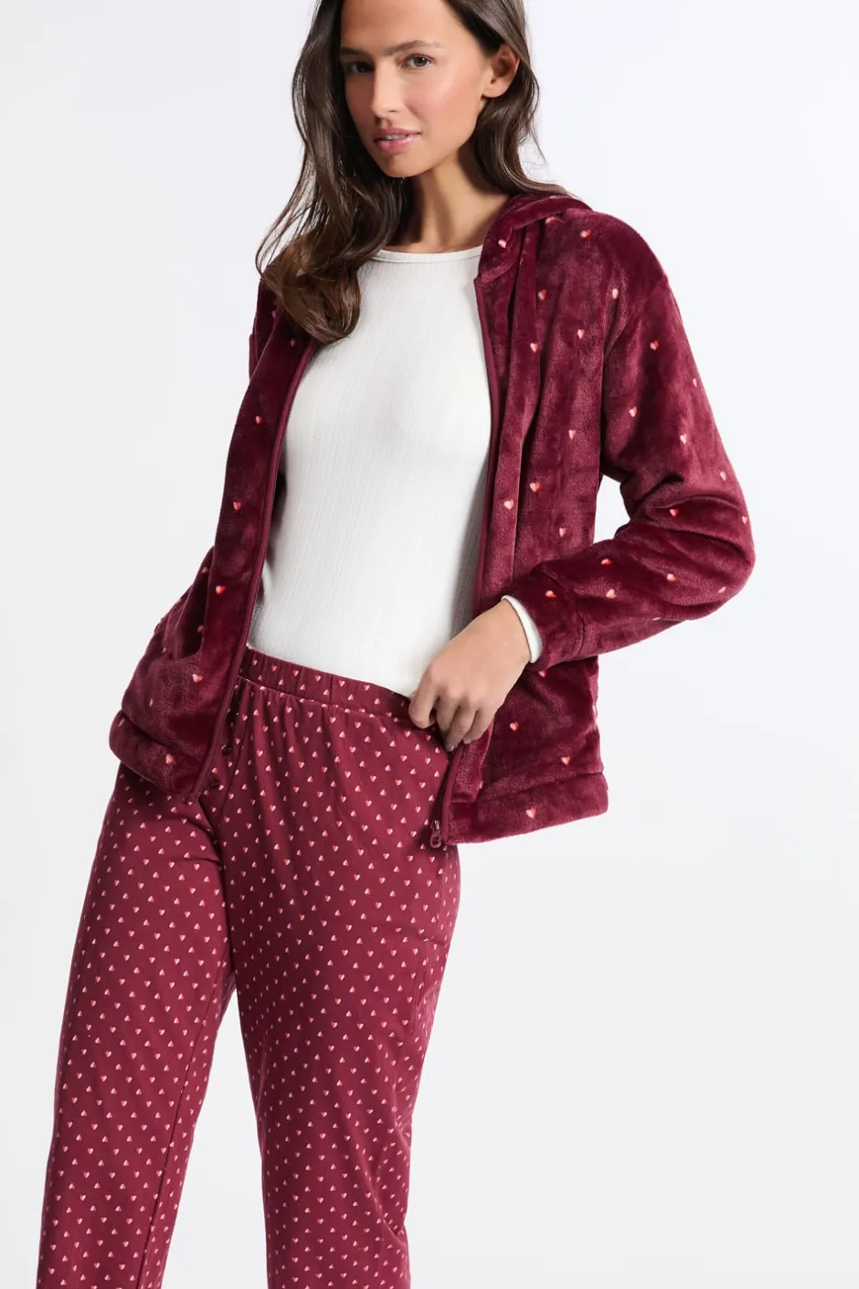 ETAM Los Pijamas Más Responsables|Pijamas Calentitos|Conjunto de pijama de 3 piezas con estampado y algodón BURDEOS GRANATE