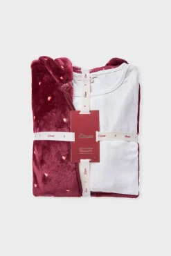 ETAM Los Pijamas Más Responsables|Pijamas Calentitos|Conjunto de pijama de 3 piezas con estampado y algodón BURDEOS GRANATE