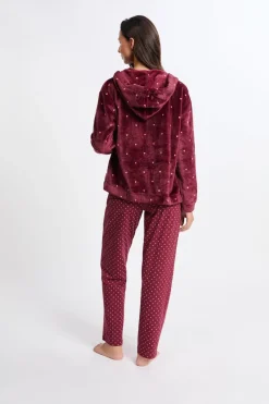 ETAM Los Pijamas Más Responsables|Pijamas Calentitos|Conjunto de pijama de 3 piezas con estampado y algodón BURDEOS GRANATE