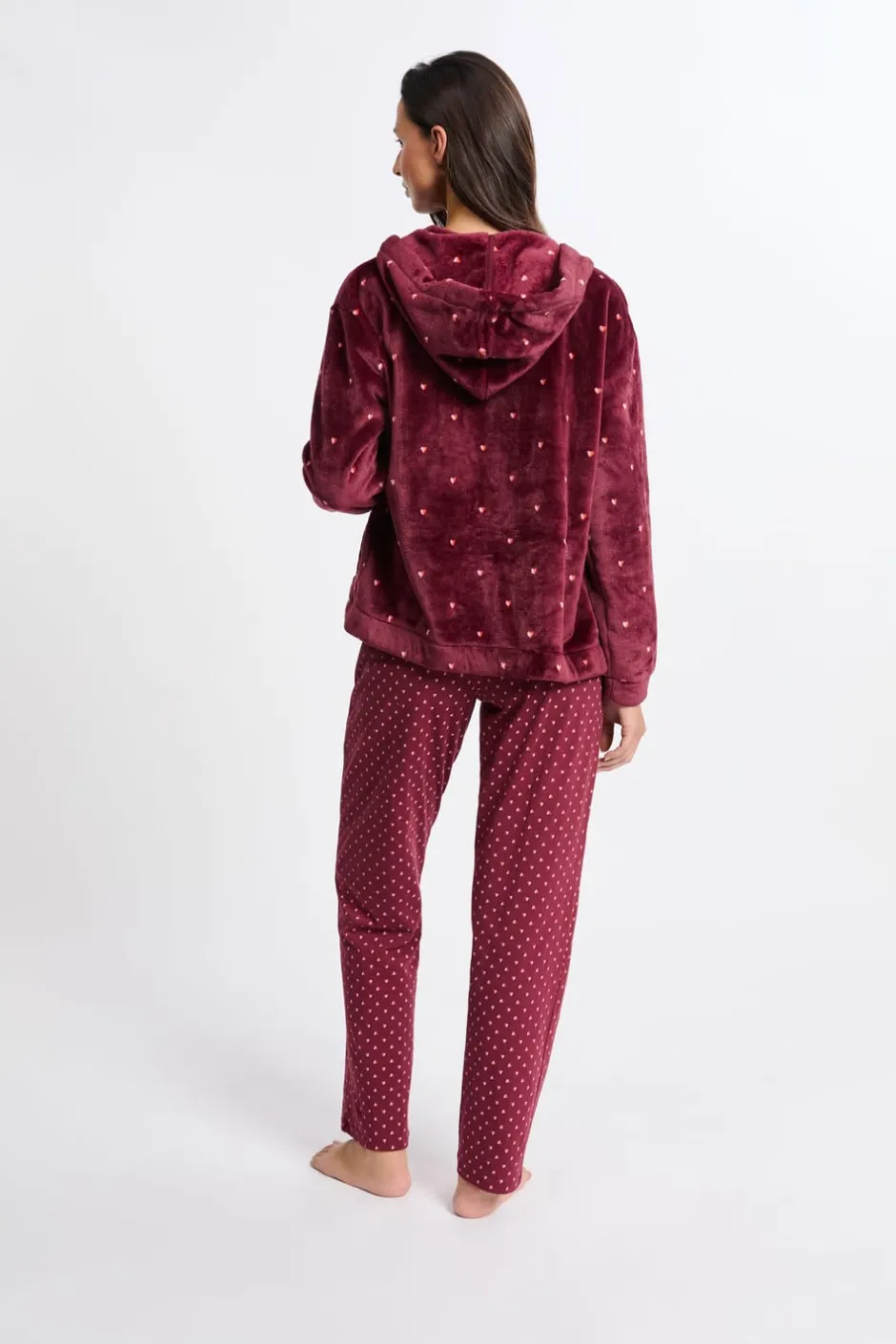 ETAM Los Pijamas Más Responsables|Pijamas Calentitos|Conjunto de pijama de 3 piezas con estampado y algodón BURDEOS GRANATE