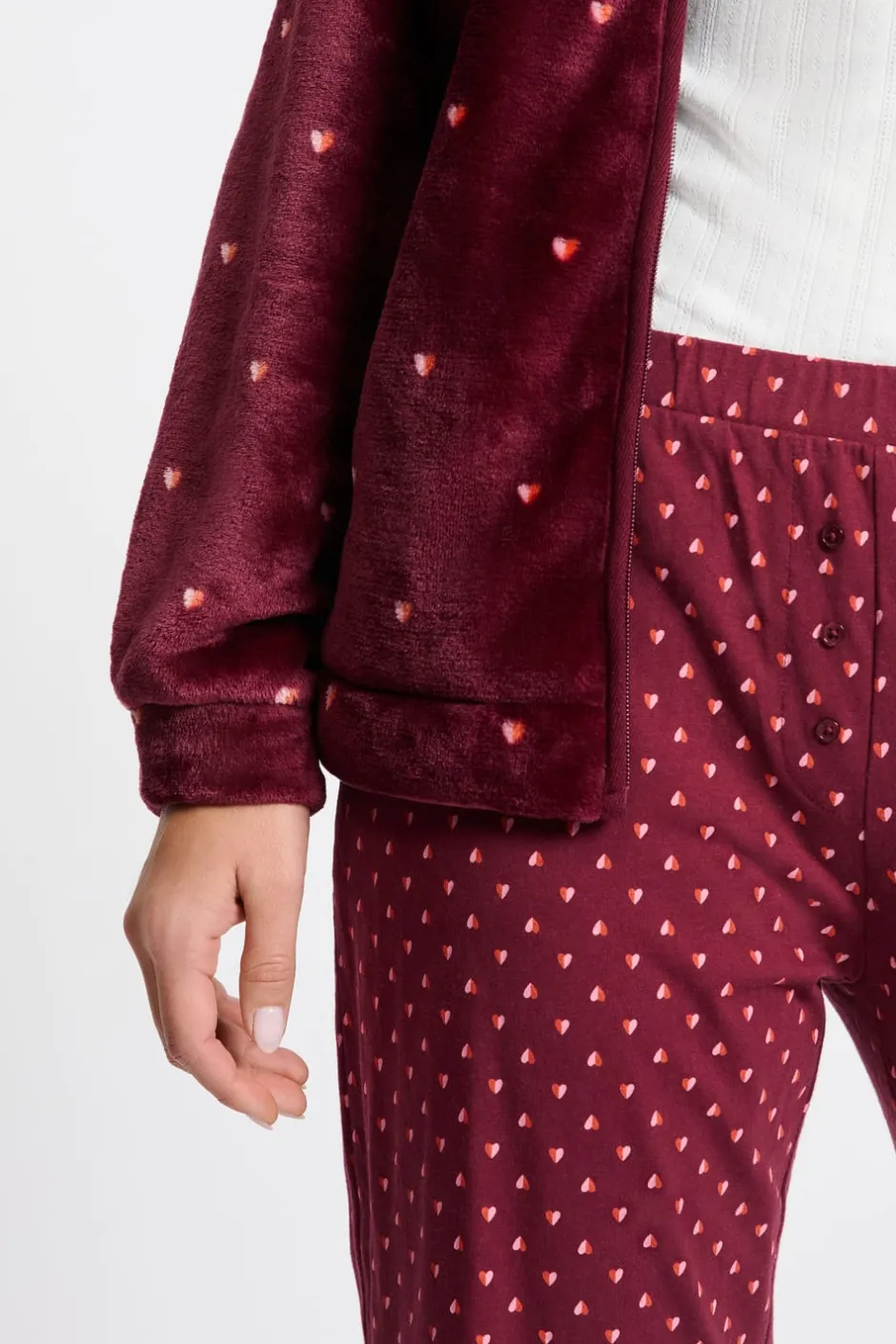 ETAM Los Pijamas Más Responsables|Pijamas Calentitos|Conjunto de pijama de 3 piezas con estampado y algodón BURDEOS GRANATE