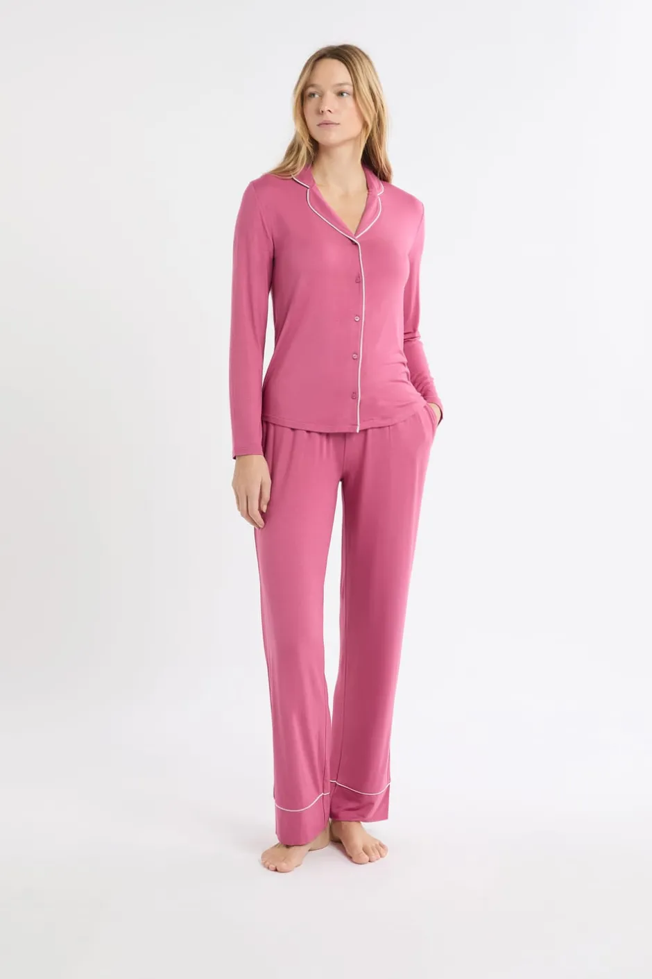 ETAM Los Pijamas Más Responsables|Pijamas Esenciales|Conjunto de pijama de 2 piezas de manga larga BLUSH