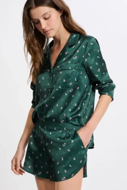 ETAM Los Pijamas Más Responsables|Pijamas 2 Y 3 Piezas|Conjunto de pijama de 2 piezas con estampado efecto satén IMP FOND VERT