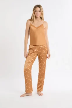 ETAM Pijamas 2 Y 3 Piezas|Conjunto de pijama de 3 piezas de satén con estampado floral IMP FD MARRÓN