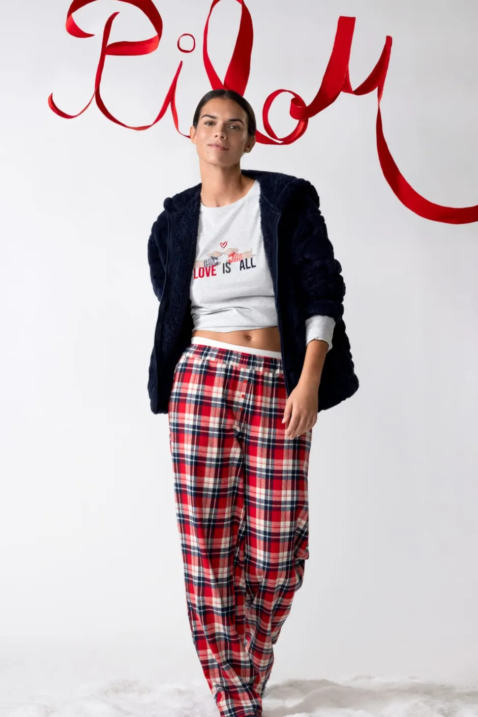 ETAM Los Pijamas Más Responsables|Pijamas Calentitos|Conjunto de pijama de 3 piezas con estampado y algodón MARINO