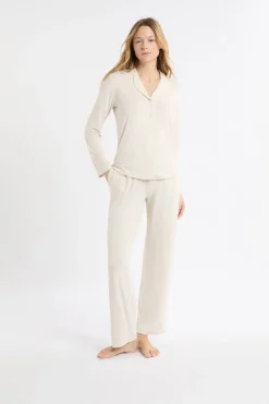 ETAM Los Pijamas Más Responsables|Pijamas Esenciales|Conjunto de pijama de 2 piezas de manga larga BEIGE