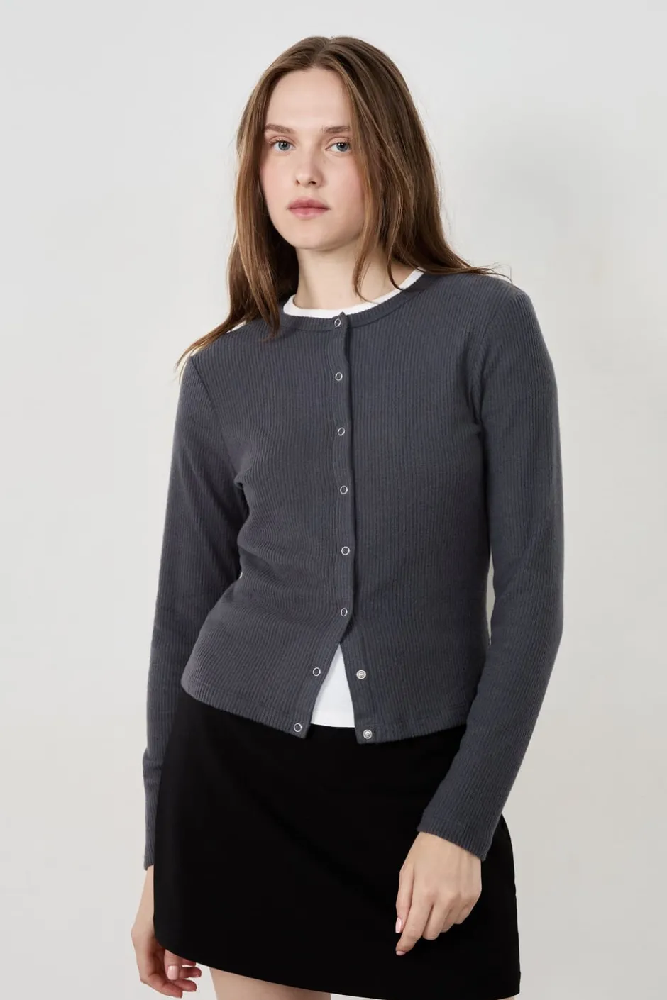 ETAM Básicos|Chaquetas|Cárdigan acanalado de manga larga ANTRACITA