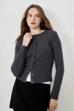 ETAM Básicos|Chaquetas|Cárdigan acanalado de manga larga ANTRACITA