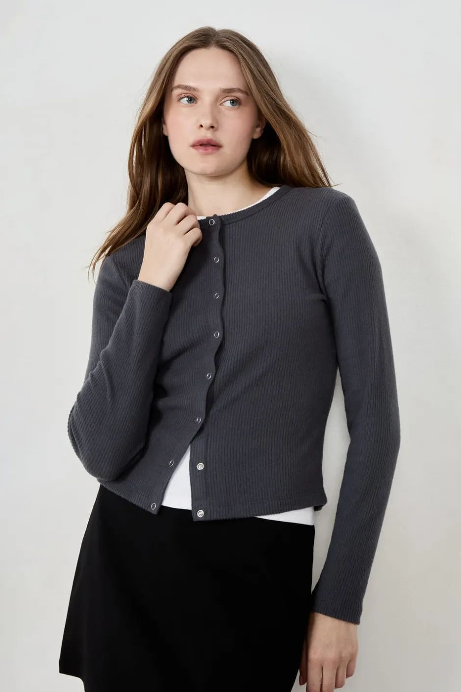 ETAM Básicos|Chaquetas|Cárdigan acanalado de manga larga ANTRACITA