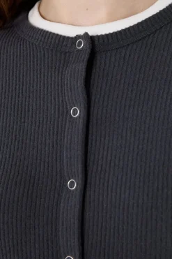 ETAM Básicos|Chaquetas|Cárdigan acanalado de manga larga ANTRACITA