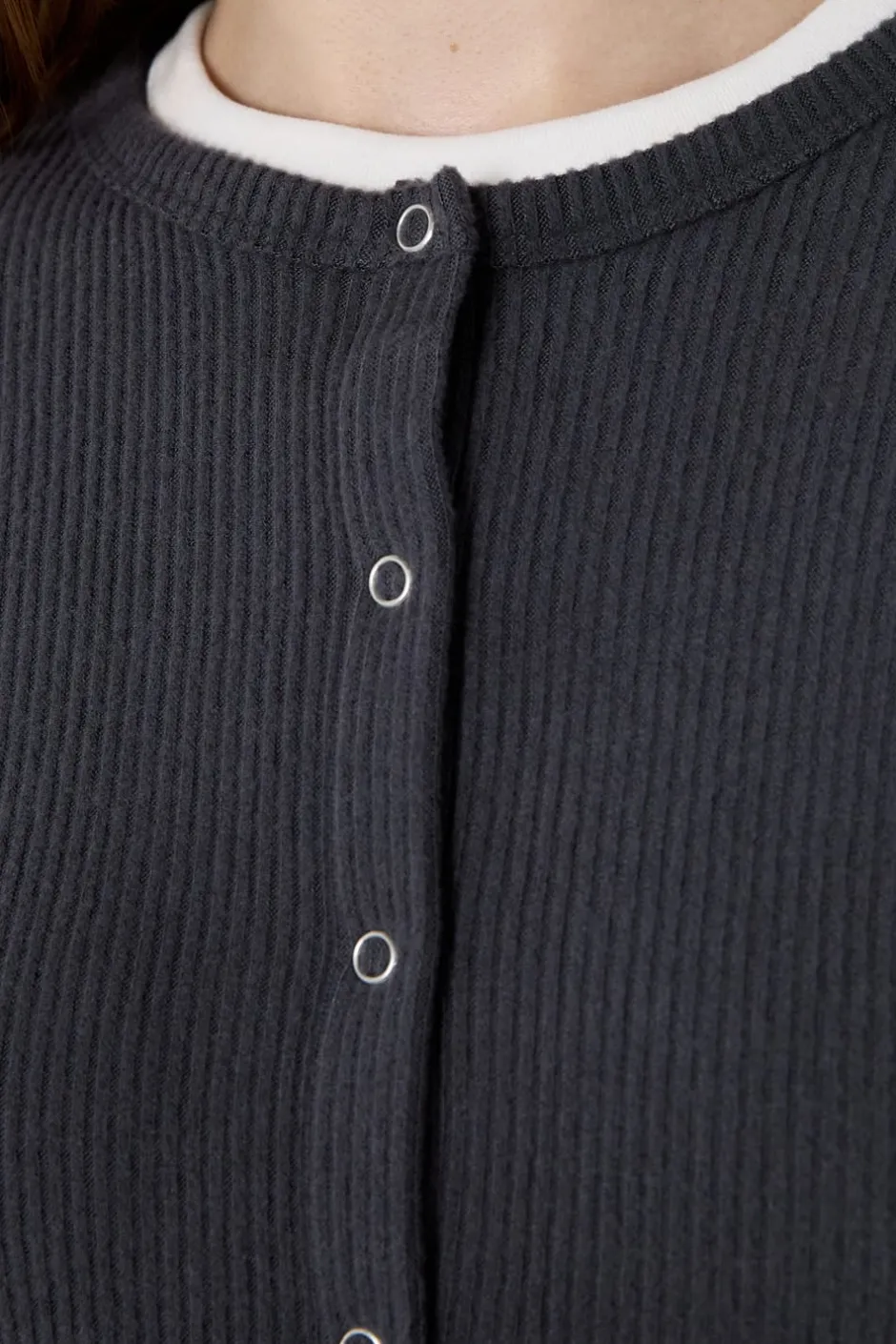 ETAM Básicos|Chaquetas|Cárdigan acanalado de manga larga ANTRACITA