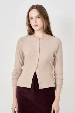 ETAM Básicos|Chaquetas|Cárdigan acanalado de manga larga TOPO