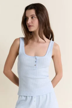ETAM Los Pijamas Más Responsables|Pijamas Esenciales|Débardeur de pyjama en coton en pointelle BLEU AZUR