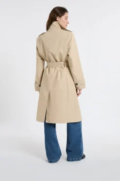 ETAM Abrigos Largos|Gabardinas|Gabardina larga con cinturón y algodón BEIGE
