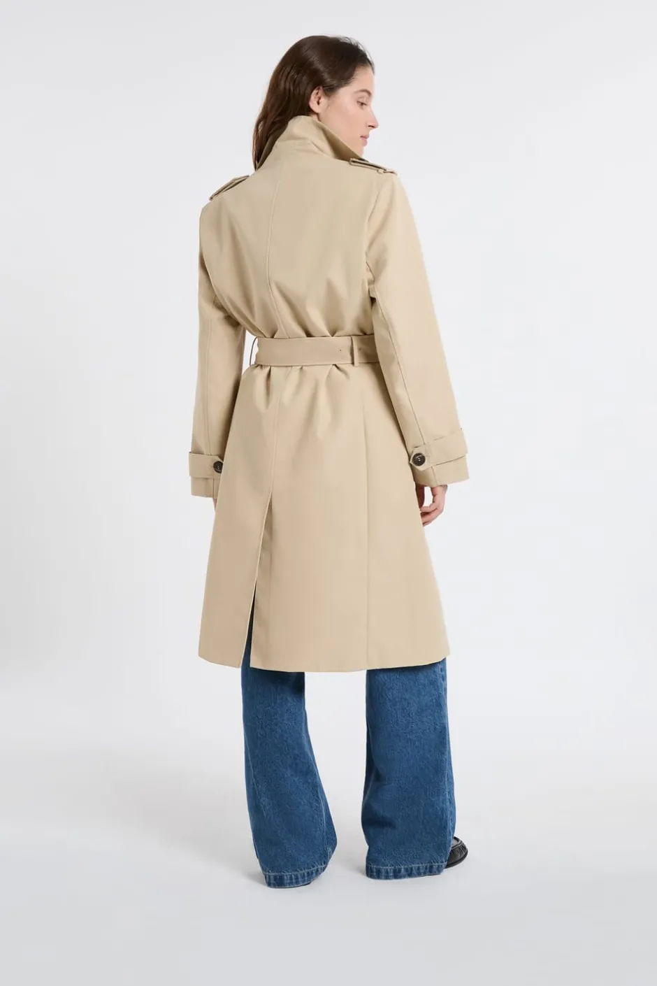 ETAM Abrigos Largos|Gabardinas|Gabardina larga con cinturón y algodón BEIGE