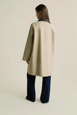 ETAM Abrigos Largos|Gabardinas|Gabardina larga con cuello de algodón en contraste BEIGE